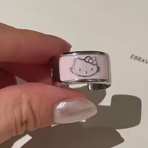 Hello Kitty Cuff Ring, Y2K Millennia Chic Style, Zinc Alloy with Glass Mosiac